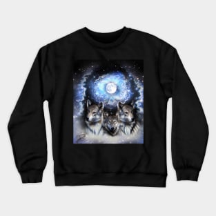 Cosmic Space Wolf Wolves Star Moon Crewneck Sweatshirt